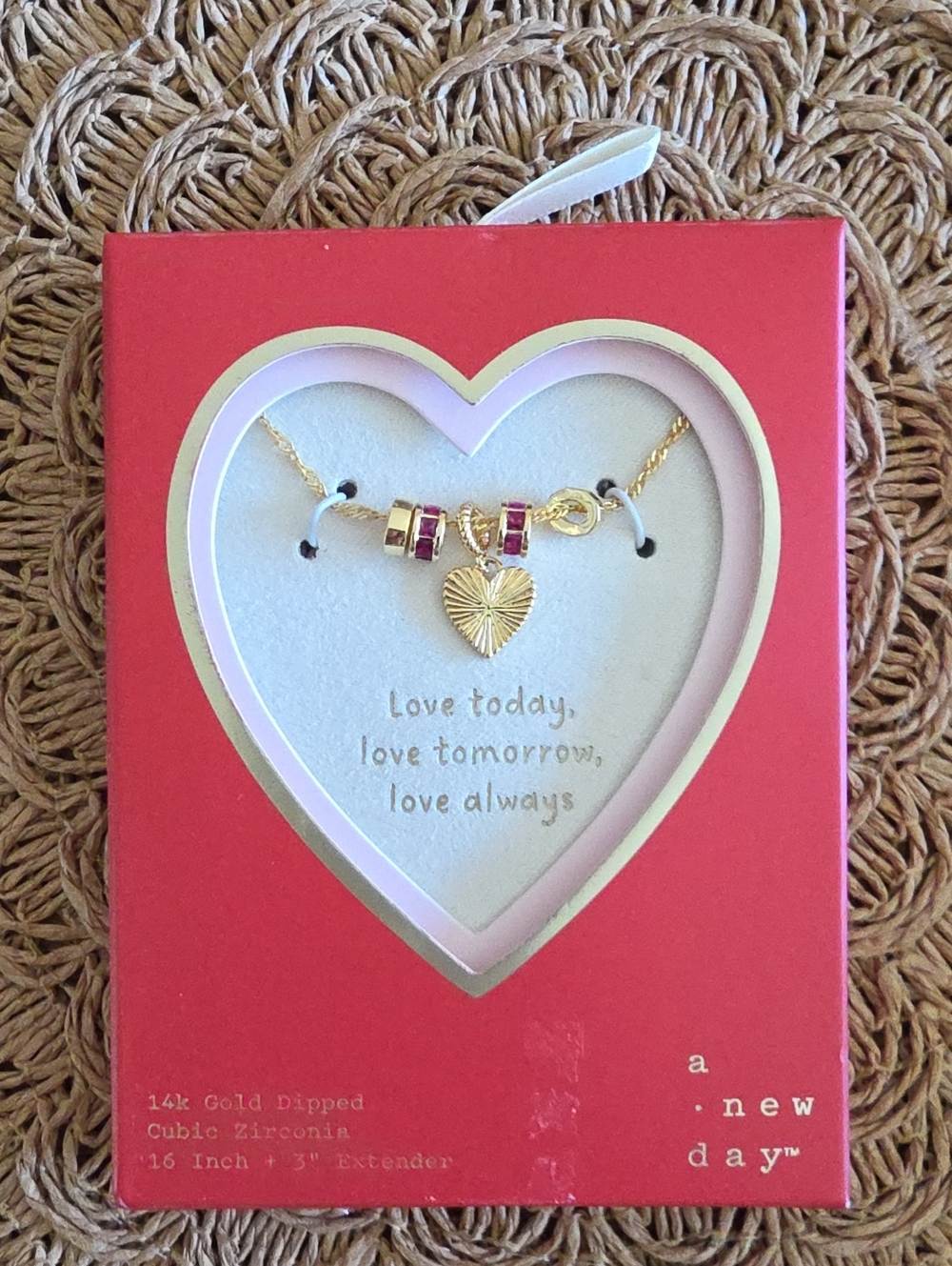 A New Day 14K Gold Dipped Cubic Zirconia 16"+3" Extender Heart Necklace